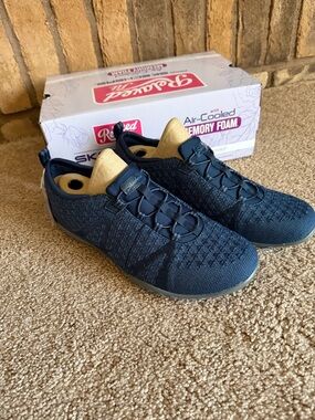 Skechers Women's Navy Knit Slip-On Sneakers with Memory Foam